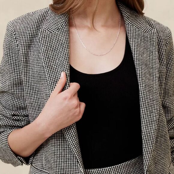 BANANA REPUBLIC | NWT Wool Blend Houndstooth Blazer Jacket Black White | Size 18 - Picture 4 of 11